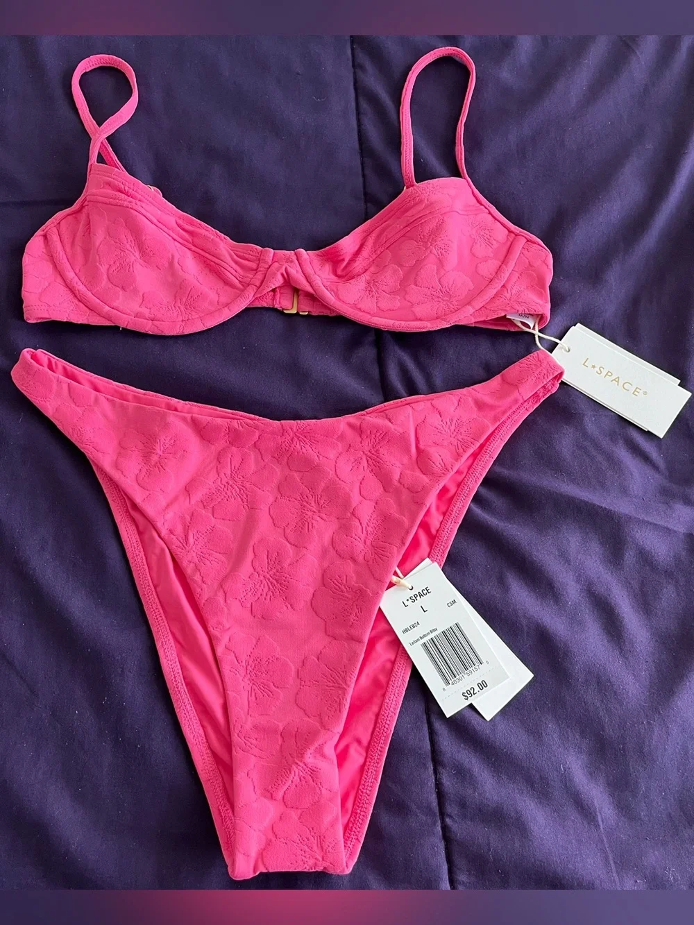 L*Space Bikini Set Missy Top & Leilani Bottom Medium/Large Pink Floral Swimwear